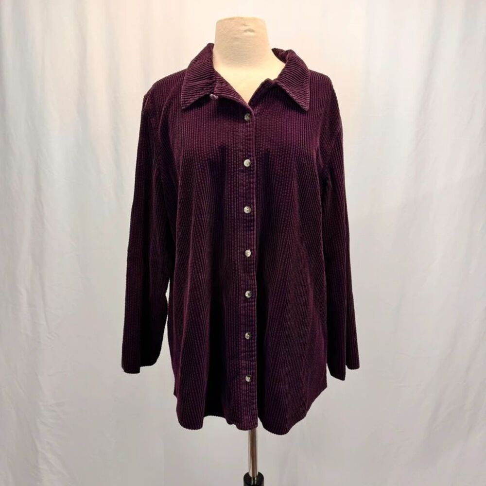 Purple Corduroy Shacket Velvet Patchwork Button Oversize Shirt Jacket L Wale